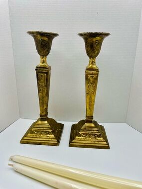 Brass Ornate Candlestick Pair